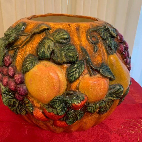 Handmade Ceramic Center Piece Fall Pumpkin with Fruit - Picture 2 of 6